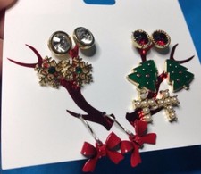 Six Pairs Claire's Christmas Tree Snowflake Cross Dangling Red Bows Earrings New