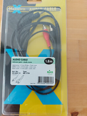 NEU Maxxtro Audio Kabel 1,8m -  3,5mm Klinke Audio 2x Cinch Stecker auf Klinke
