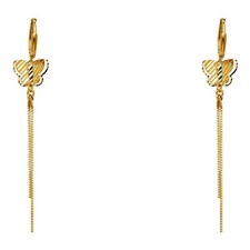 14K Yellow Gold Fancy Butterfly Hanging Hinged Earrings
