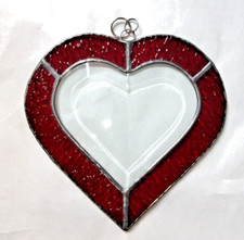 Stained Glass Heart D cor Suncatcher Textured Red Beveled Clear Glass 6" Love