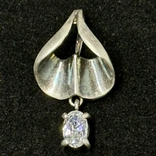 Modernist Shaped Slide Pendant Clear Crystal Prong Set Dangle Sterling Silver