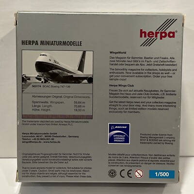 1:500 Herpa BOAC British Overseas Airways Corporation Boeing 747