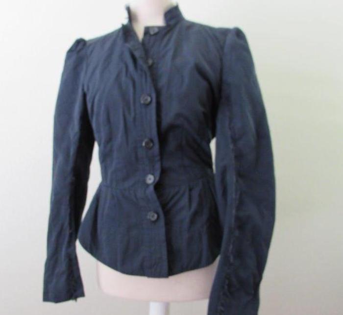 ELIZABETH and JAMES navy blue poly button front lace trim jacket