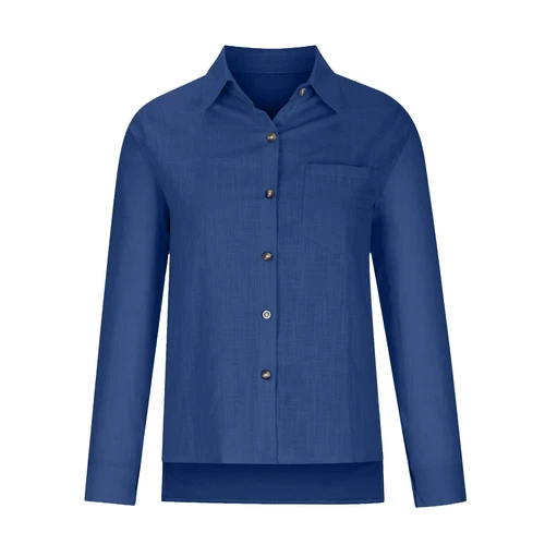 Women Linen Cotton Shirt Button Up Tops Long Sleeve Casual Loose Blouse Casual - Bild 10 von 48