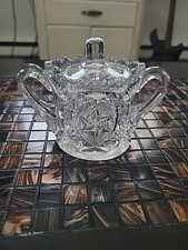 Gorgeous Crystal Sugar Dish Bowl with Lid Sawtooth edge.
