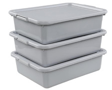 3 Pack Bus Tubs Commercial, 13 L Meat Tubs with Lids, Silver Grey