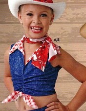 6x-7 CHILD COUNTRYWESTERN DANCE CLOGGING PinchFront Denim Look Crop Top Bandana