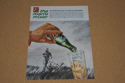 1962 Vintage Print Ad 7up soda pop man's mixer good whiskey man pipe dogs hunt
