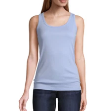 St. John's Bay Women's Scoop Neck Tank Top Size MEDIUM Blue Cast 100% Cotton 