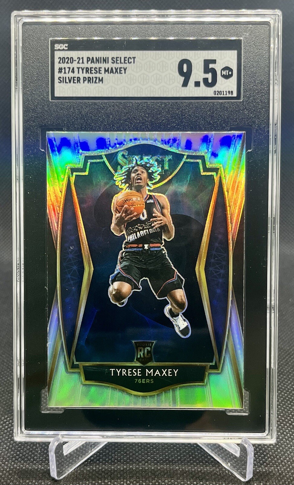 2020-21 Select Tyrese Maxey Premier Level Silver Prizm Rookie SGC 9.5