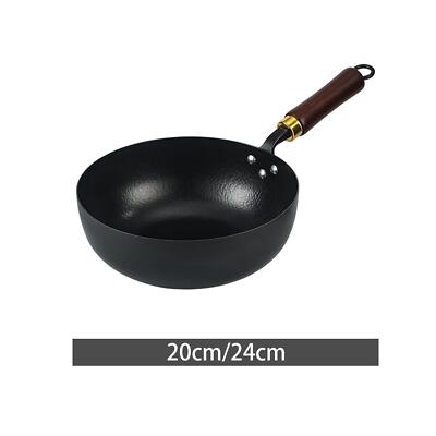 Wokpfanne mit Aufhängehaken unbeschichtet Universal Holzgriff Pfannen Antihaft Wok