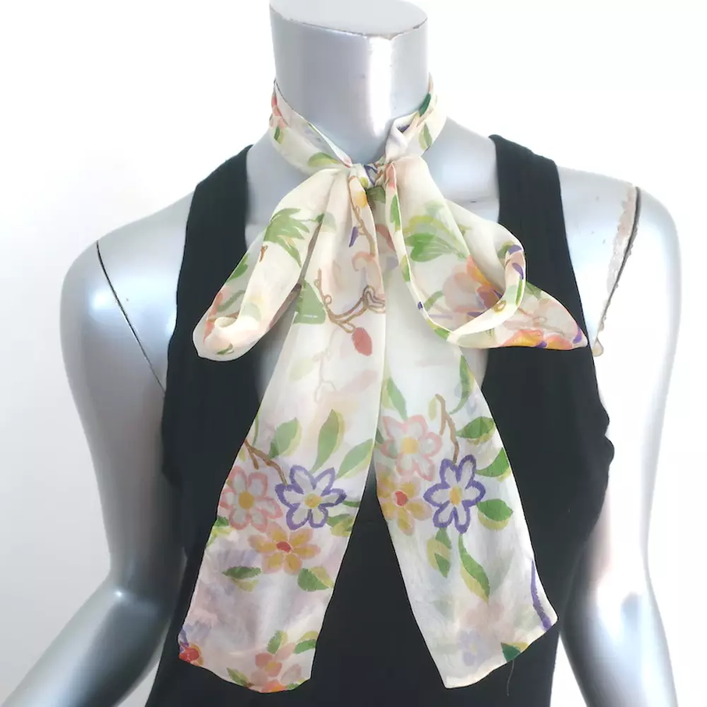 Cravate cou mousseline crème foulard maigre imprimé floral mousseline de soie