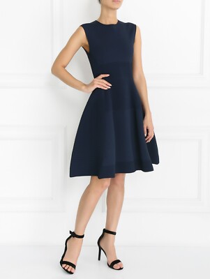 Dsquared2 Sleeveless Rib Knit Stretch Skater Fit & Flare Navy Dress Italy M