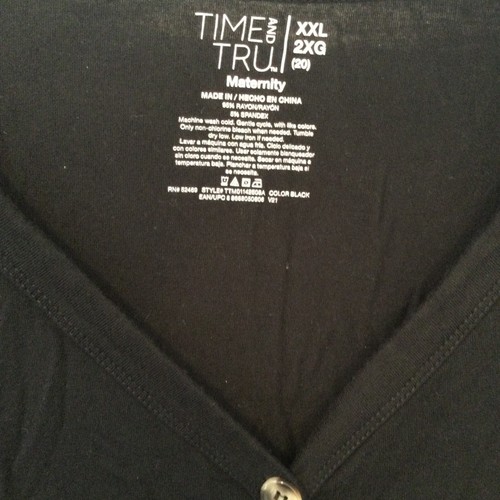 Time and Tru Maternity Womens Size 2X Black Button Front Dolman Sleeve Tie Top - Picture 2 of 3