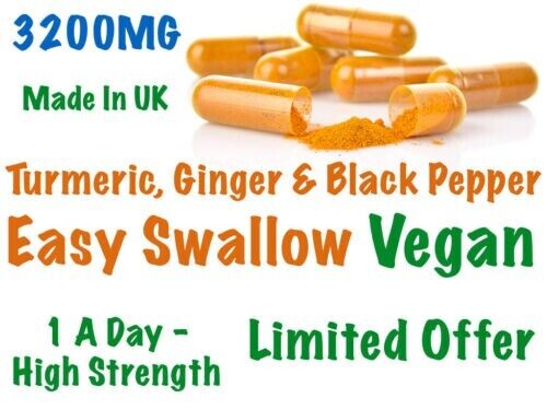 Turmeric Ginger & black Pepper 60 120 Capsules 95% Curcumin Supplement 3200mg
