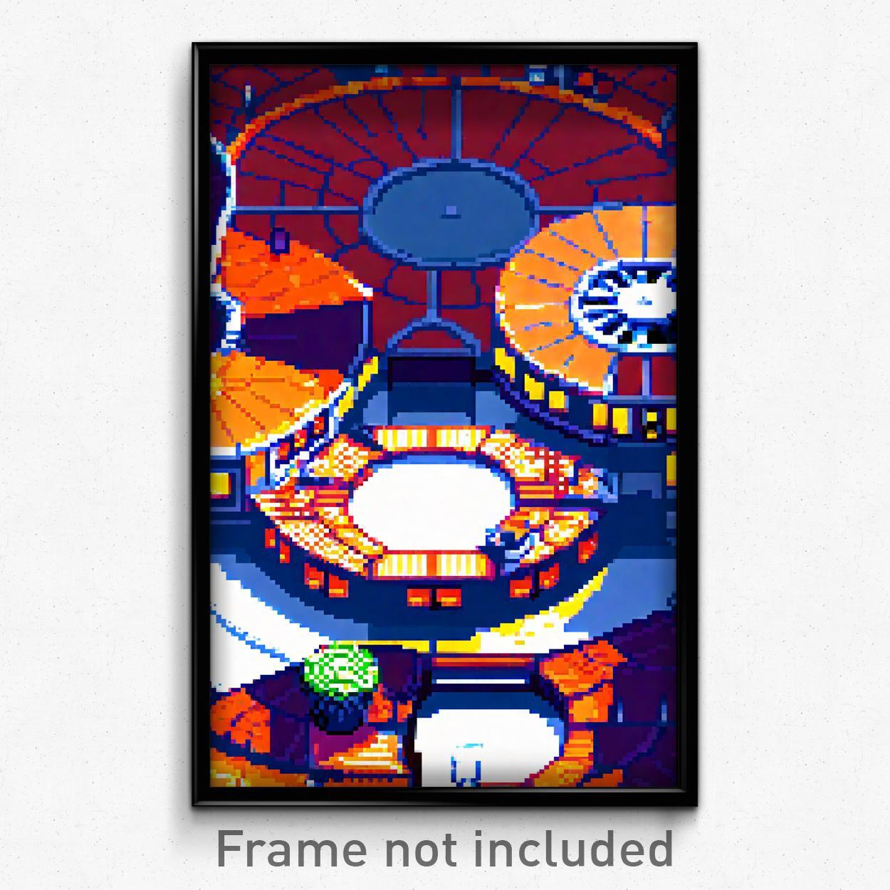 8 Bit Pixel Art Poster - Psychedelic Trippy Circular Rooftops Video Game Print