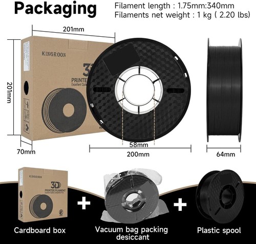 Filament d'imprimante 3D Kingroon PLA 1,75 mm 5 kg faisceau bobine 1 kg/rouleau FDM noir - Photo 7/22