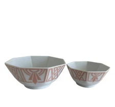 vtg 70s 1976 fitz and floyd the ritz peach pink octagon serving bowl set 7” 5”