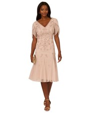 Adrianna Papell Women's Beaded Mesh Godet MIDI Dress - Shell-16/DAMAGED