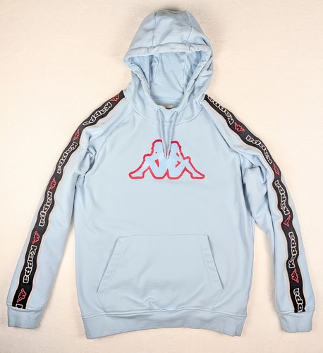 Kappa Hoodie Mens XL Light Blue Pullover Fleece Big Logo Omini Tape Sleeves RARE