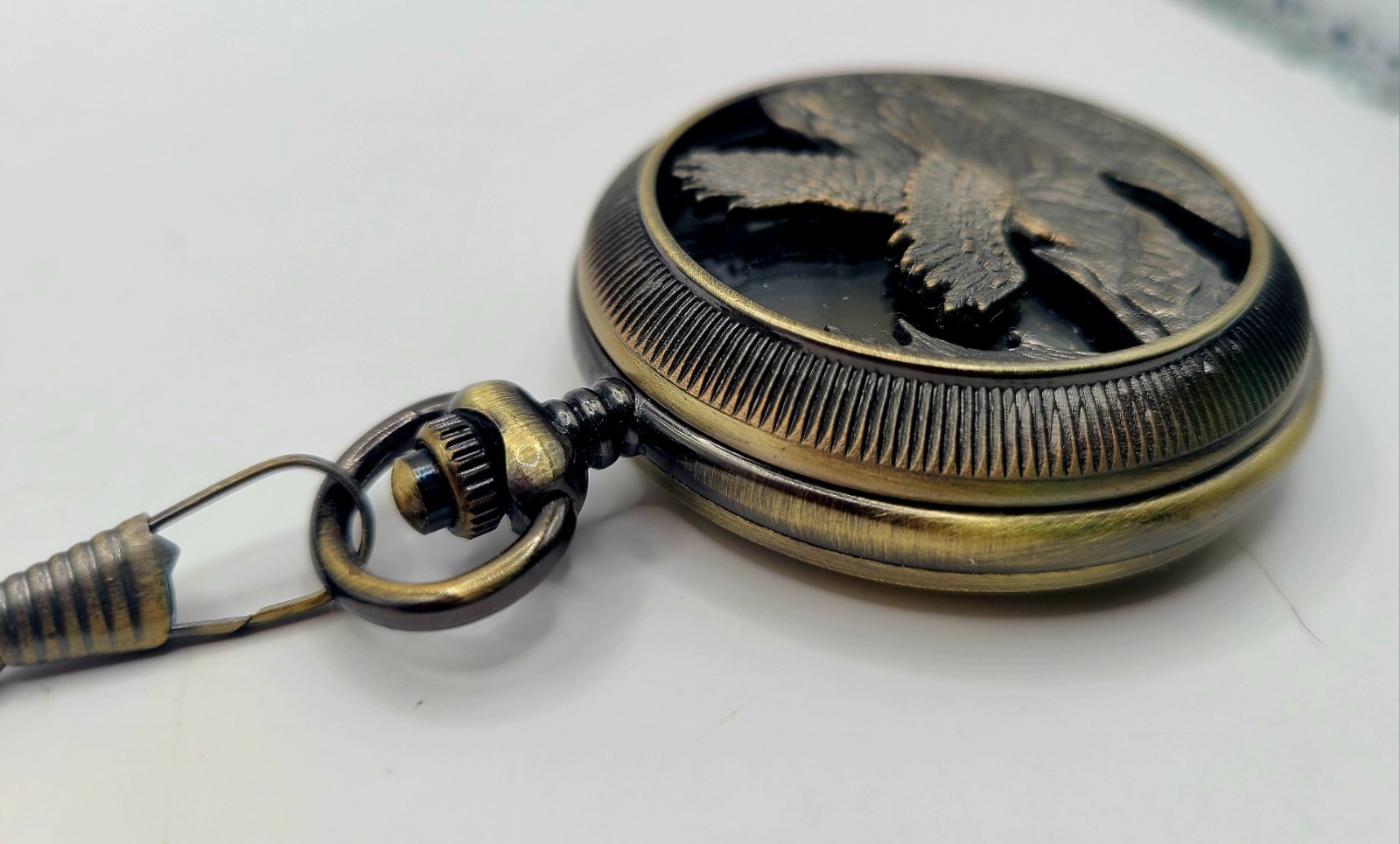 Unsigned Brass Eagle Openwork Pocket Watch & 16" … - image 9