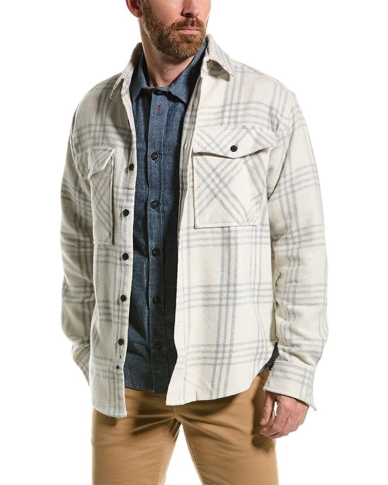Sovereign Code Men's River Overshirt Ecru Gray Plaid-XL - Image 4 of 4
