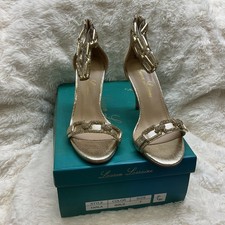 Lauren Lorraine Shoes Womens Size 7 Farla High Heel Sandals Gold Zipper Dressy