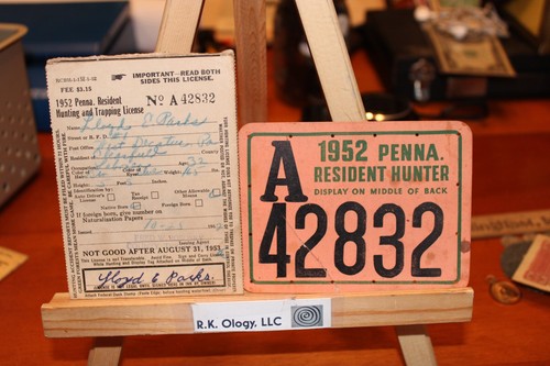 VINTAGE PA Pennsylvania RESIDENT HUNTER CLEARFIELD Co Hunting License 1952