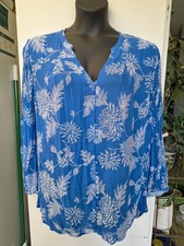 Lucky Brand Floral Print Long Sleeve Blouse Top Blue White Size 1X