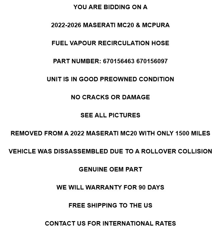 2022-2026 Maserati MC20 MCPura Fuel Vapour Recirculation System Hose Tube Pipe