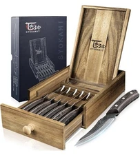 SYOKAMI Steak Knives Set of 6 with Drawer Organizer, 4.8 Inc