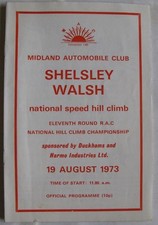 Shelsley Walsh 19. August 1973 Midland Automobile Club Bergsteigen offizielles Programm