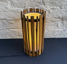Vintage Mid Century Louis Sognot Stil Zylinder Rattan Bambus Tischlampe