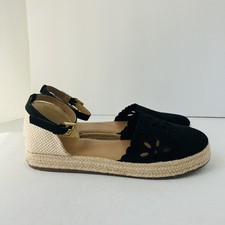 Lauren Conrad LC Sandalias Planas Correa Tobillo Negro Alpargata Zapatos Talla 9.5