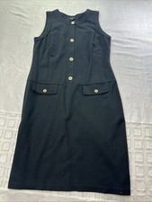 Talbots Dress Womens 13 Gold Button Pointe Knit Career Classic Nautical Midi