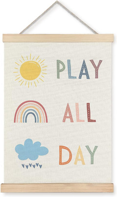 Boho Playroom Wall Decor - Play All Day Poster Hanger Frame, Room Art for Kids,