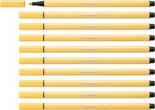STABILO Pen 68 - Premium Fibre-Tip Pen - Pack of 10 - Light Yellow