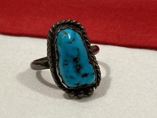 Vintage Native American 925 Sterling Silver Turquoise Stone BAND RING SIZE 8