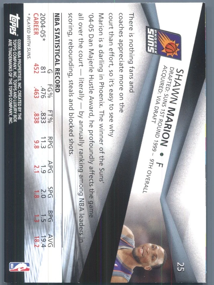 2005-06 Topps Luxury Box Phoenix Suns Shawn Marion #25 - Image 2 of 2