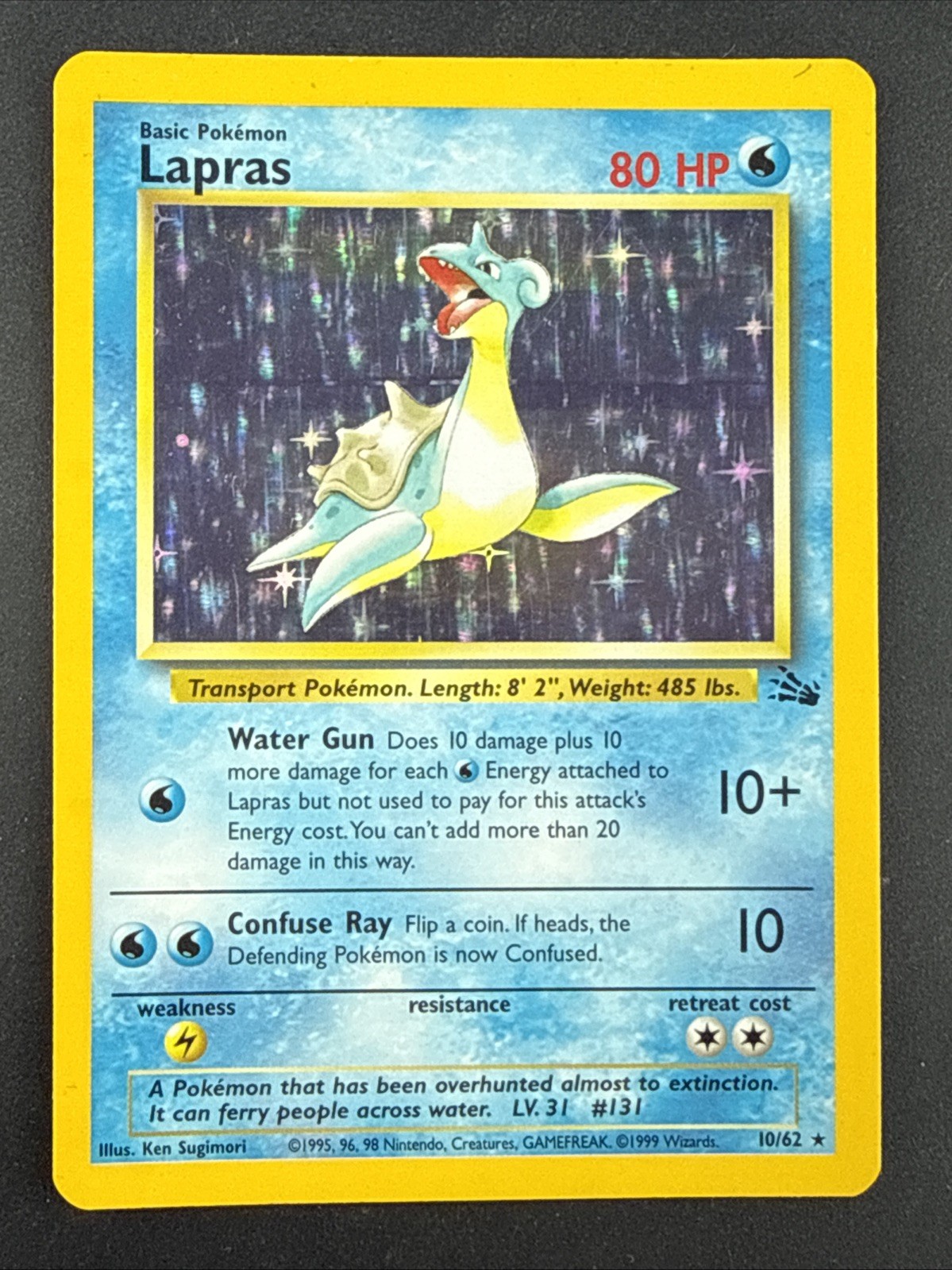 Pokemon TCG 1999 Base Set Fossil Lapras 10/62 Holo Rare Unlimited Edition