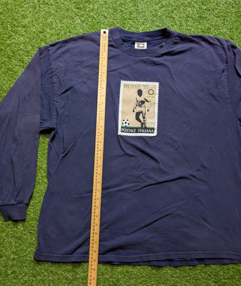 Camisa postal de fútbol italiano vintage Roma 1923 para hombre talla XL azul marino Foto 4 de 4