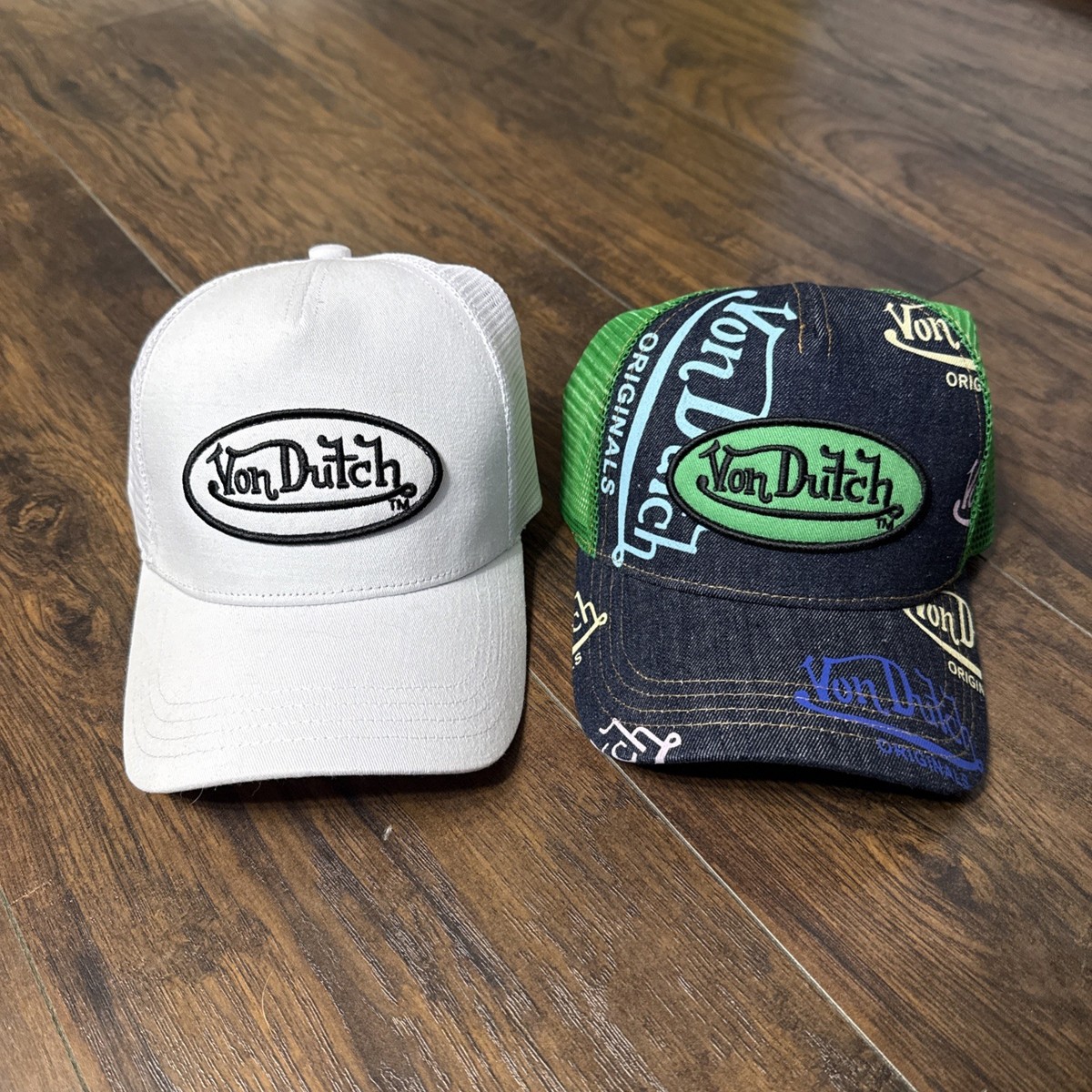 ☘️ Shamrock Sale! NWT Von Dutch Dark Denim Green Logo Trucker Hat - Adjustable Von Dutch Denim Trucker Vintage Green | Princess Polly main image 2