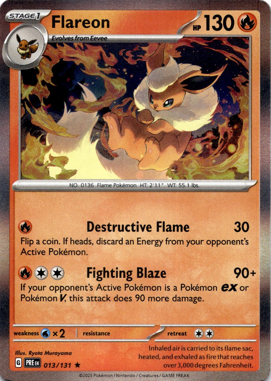 FLAREON 013/131 R PRISMATIC EVOLUTIONS POKEMON HOLO LP