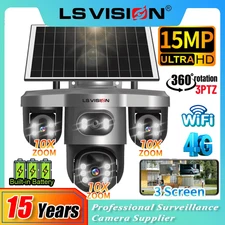 15MP 3-Screen 4G Wifi Solar Camera 10XZoom 360°PTZ Electric PIR Human Detect CCT