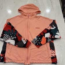 ADIDAS x FARM RIO Women medium Oversized Zip Up Hoodie Peach Sleeve Graphic