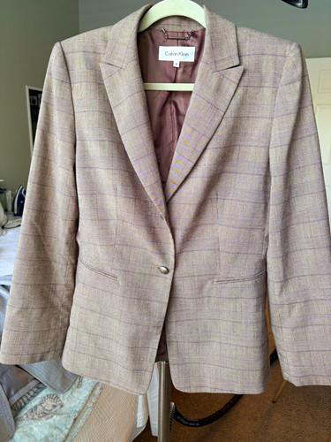 Calvin Klein Women's Brown Plaid 2-Pc Skirt Suit Size 8 One-Button Notch