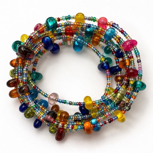 Vintage Handmade Memory Wire Bracelet Colorful Glass Beads Boho Wrap Bracelet