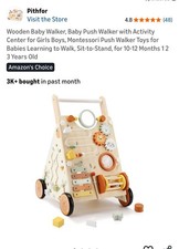Wooden Baby Walker, Baby Push Walker with Activity Center for Girls Boys, Montes
