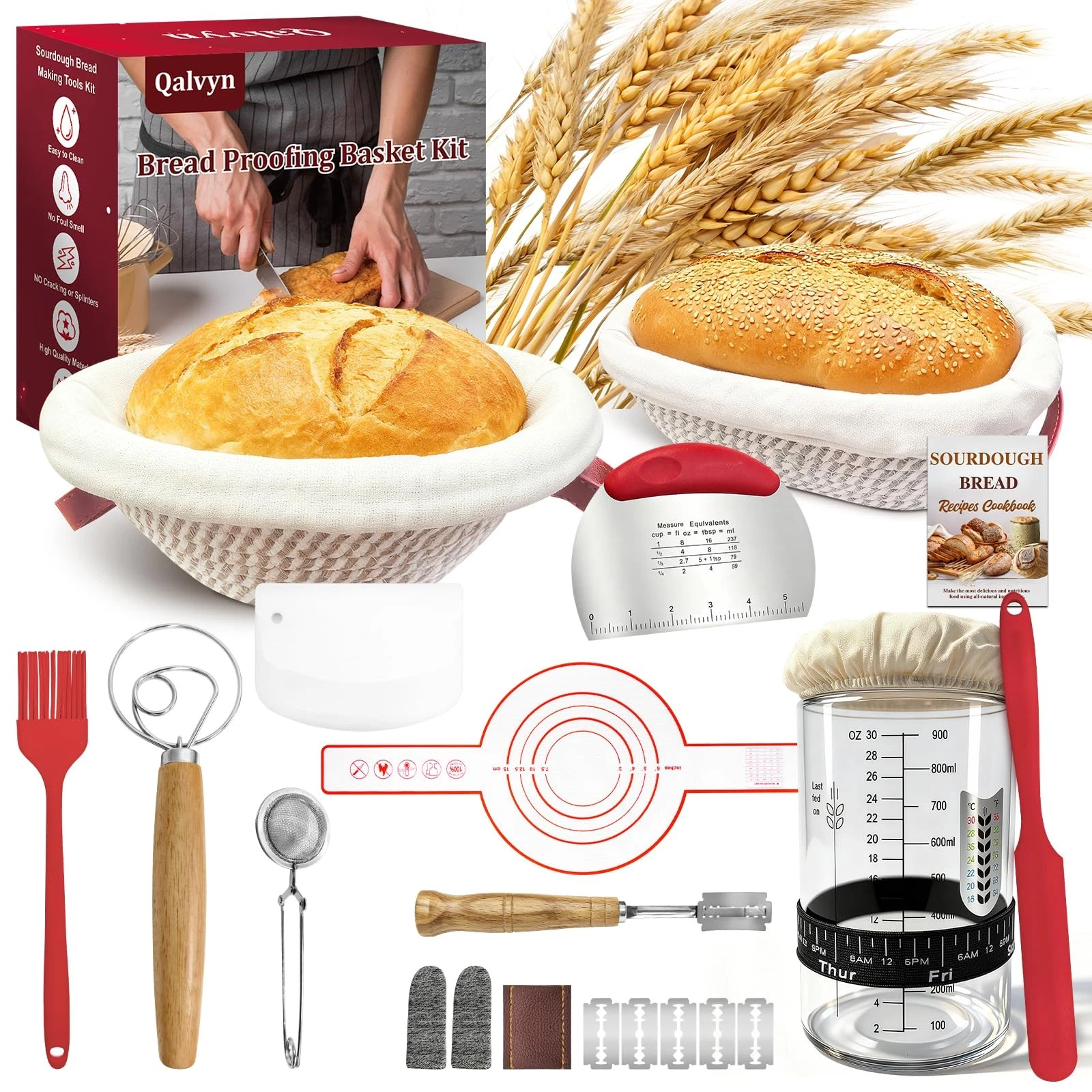 Sourdough Bread Baking Supplies, Sourdough Starter Kit with Cotton Rope Oval ...