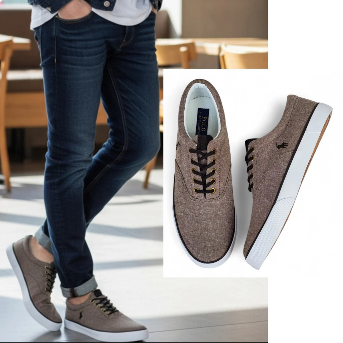 Polo Ralph Lauren Vintage Mens Slip On Low Top Casual Canvas Sneakers 11D Amazon.com | POLO RALPH LAUREN Mens Keaton-Slip Navy 10  main image 3